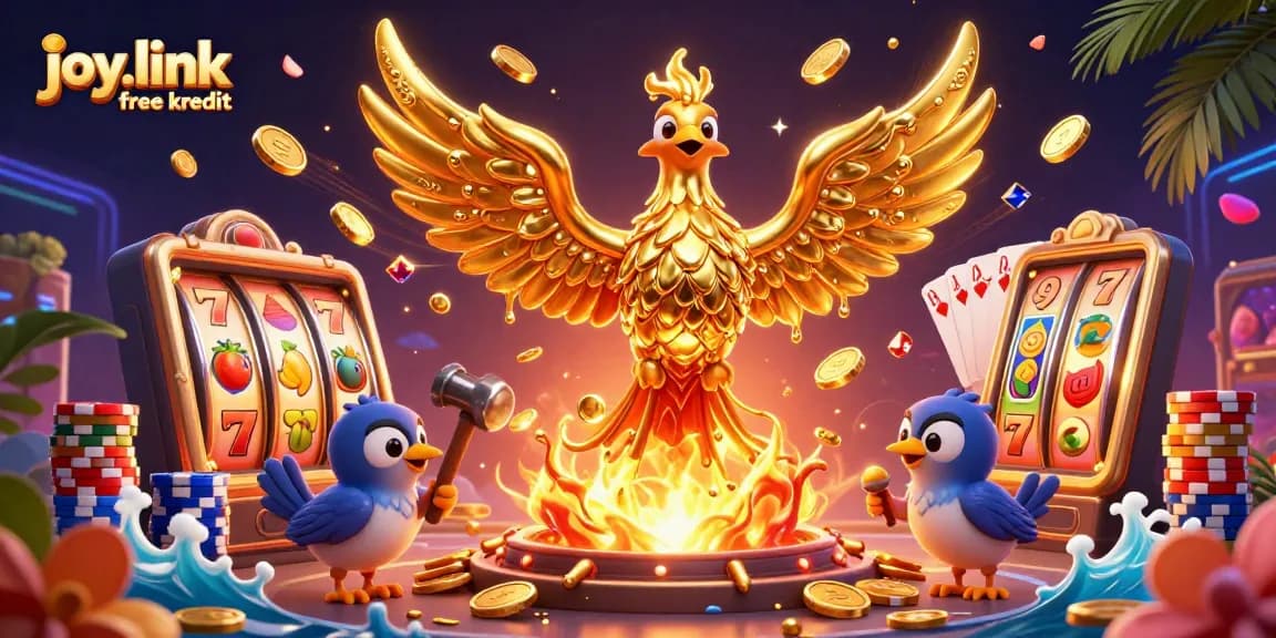 Spin and win with joy.link free kredit in this vibrant 3D casino-themed illustration