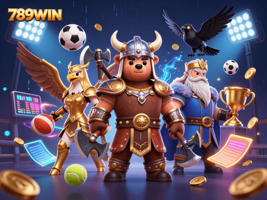 Engage in thrilling gaming with 789WIN, featuring dynamic characters and vibrant casino elements.
