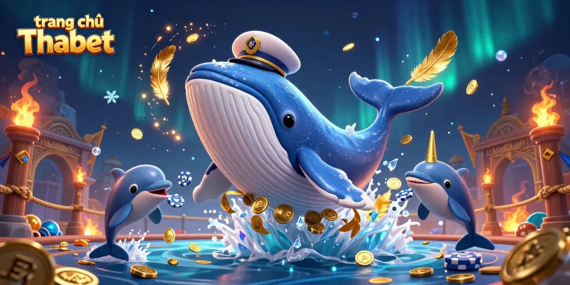 Experience the excitement of trang chủ Thabet with whimsical 3D characters celebrating in a sea of coins.