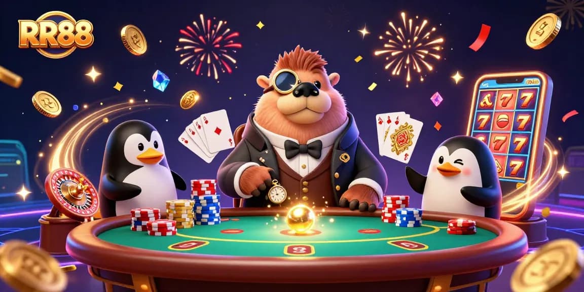 Experience thrilling gambling at RR88 casino with vibrant characters and action-packed gameplay.