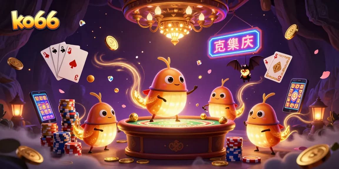 Experience the magic at ko66 as glowing characters illuminate a vibrant casino scene.