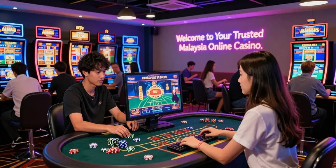 Trusted Malaysia online casino scene with enthusiastic players at vibrant gaming tables, showcasing live games and excitement.