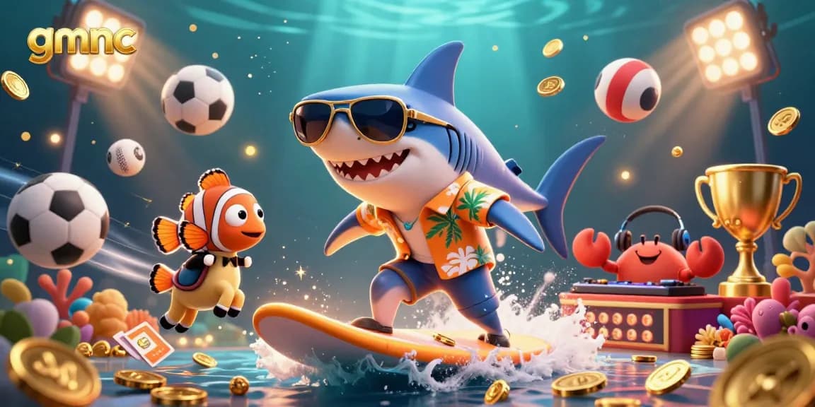 gmnc promotes safety in gambling with vibrant 3D illustration of playful sea creatures engaging in casino themes