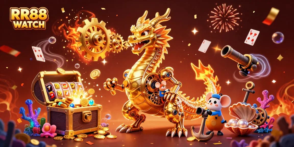 Experience thrilling wins with RR88 WATCH featuring a golden dragon and slot reels.