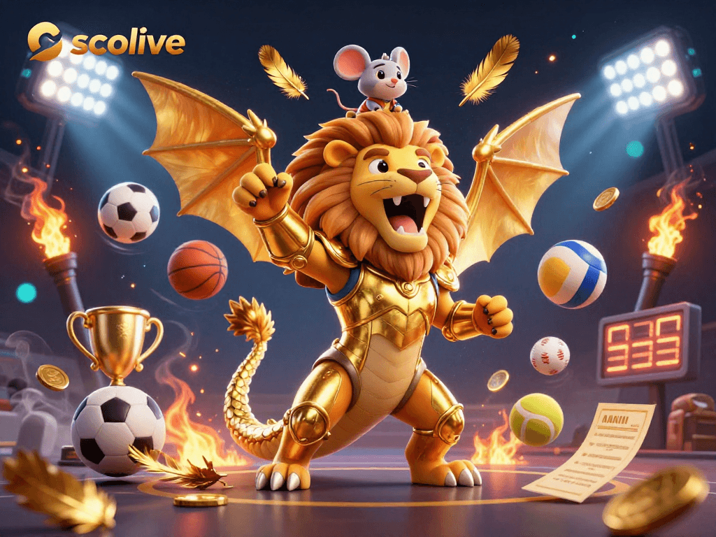socolive's vibrant 3D illustration showcases dynamic sports elements and a majestic chimera, ideal for thrilling gaming excitement.
