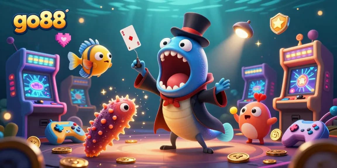 Experience excitement with go88's vibrant underwater casino-themed digital artwork.