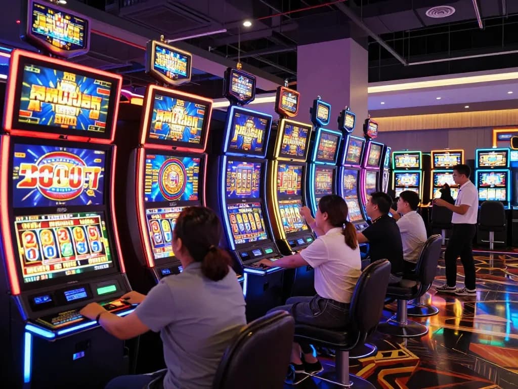 GG88 slot machines stacked with winnings, creating excitement on the casino floor