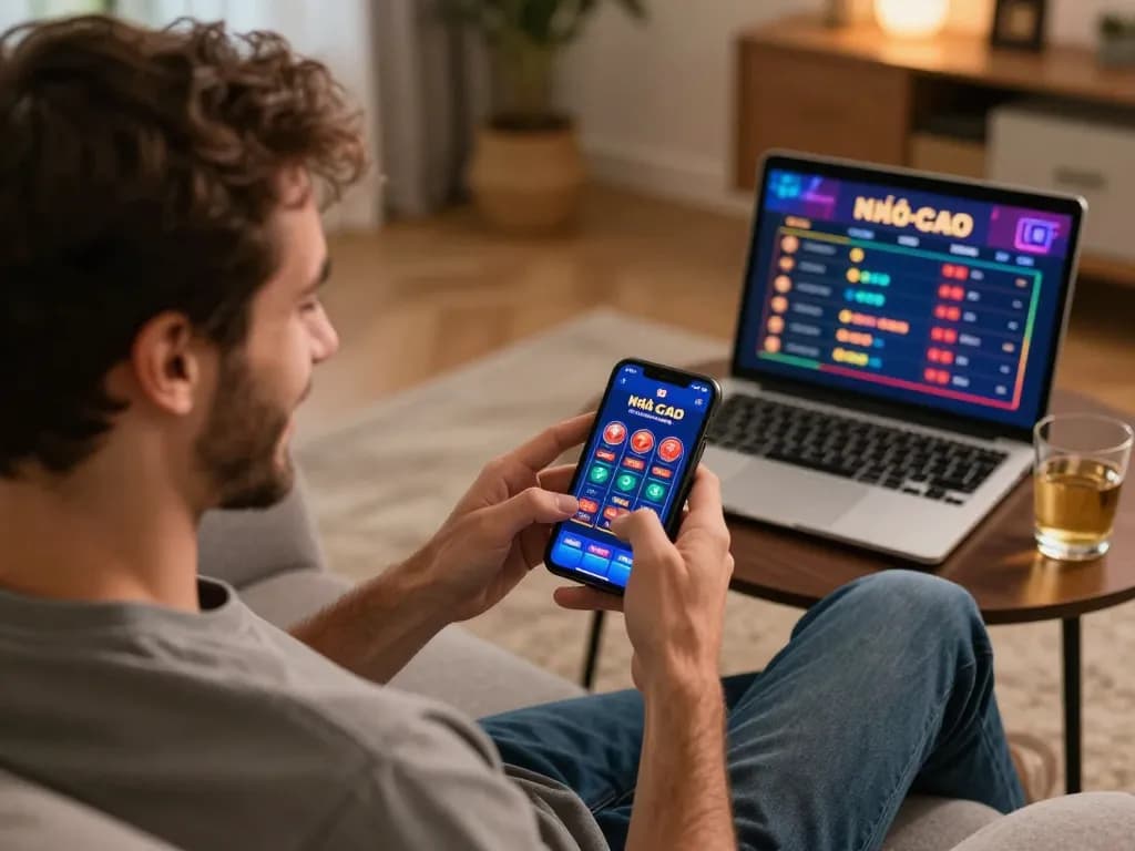 Engaging with Nhà cái s8 app on a smartphone for online gambling excitement