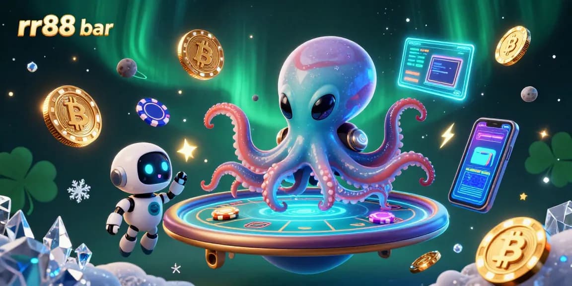 Engage with thrilling gaming action at rr88 bar, featuring a vibrant alien octopus poker table scene.