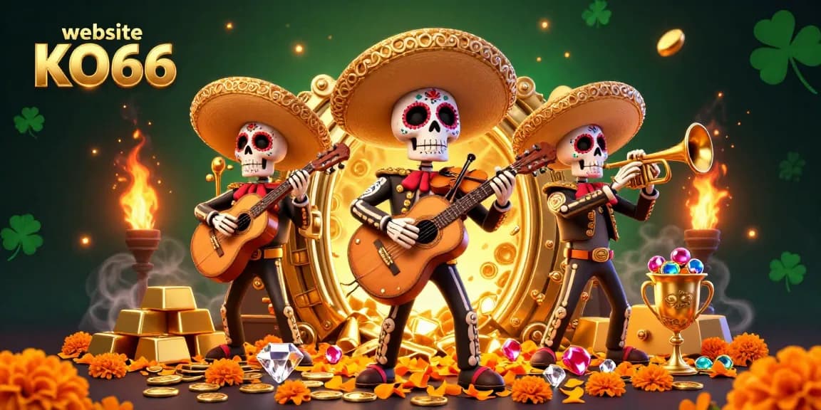 Experience excitement at website KO66 with vibrant mariachi skeletons and treasure-filled casino elements.
