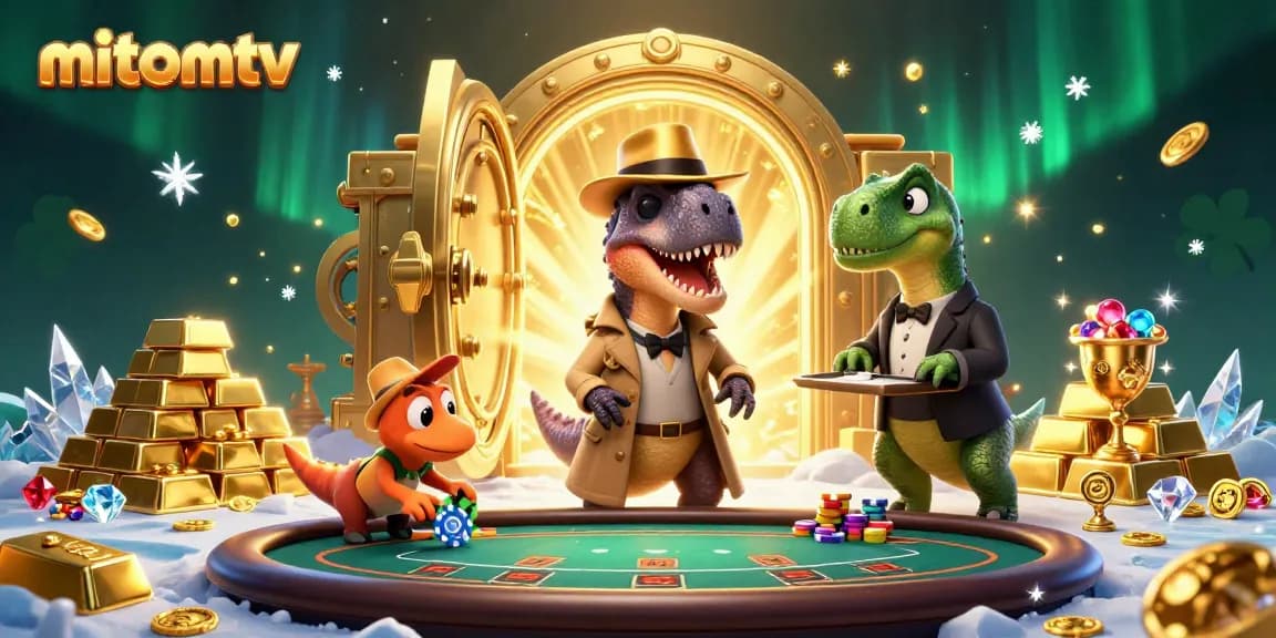 Watch the exciting adventures of the mitomtv velociraptor at a vibrant casino scene.