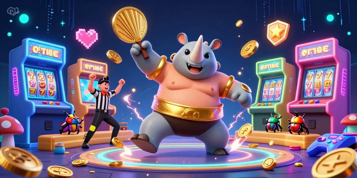 Engage with F 168 in a vibrant casino scene featuring a sumo beetle champion amidst gaming excitement.