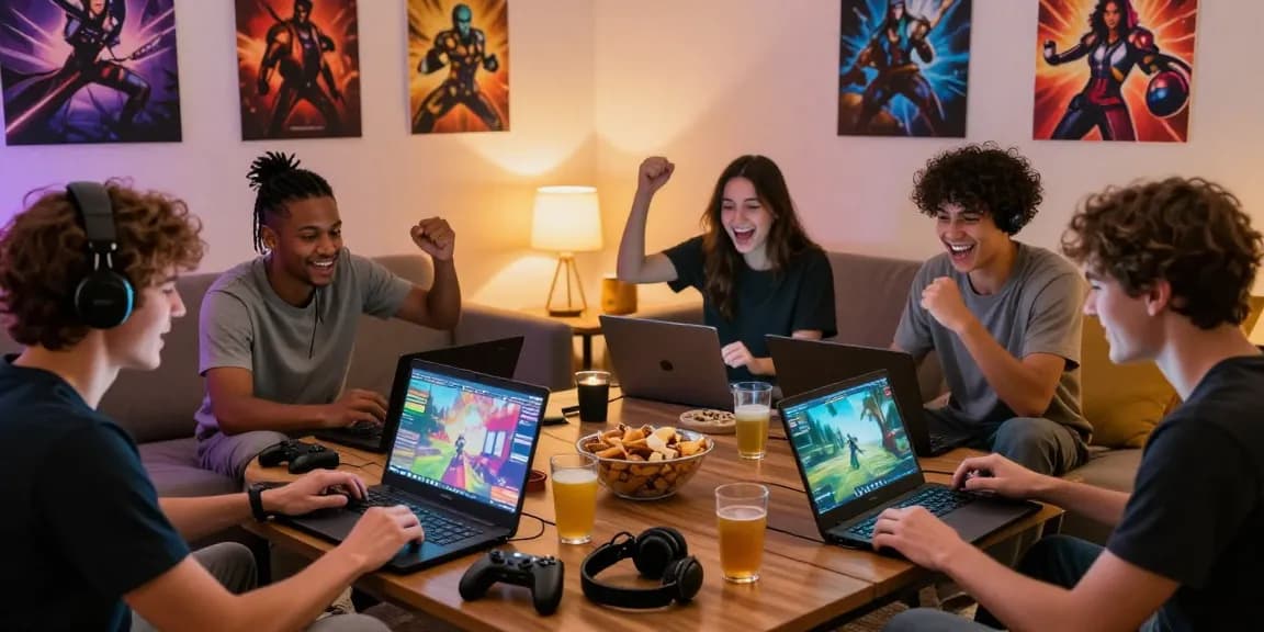 Friends enjoy adult games together in a cozy living room, capturing the excitement of gaming.
