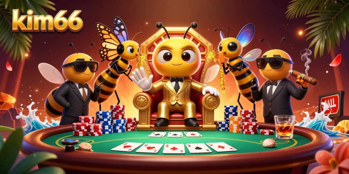 Experience thrilling gameplay at kim66 with a vibrant poker scene featuring cartoon characters and exciting casino elements.