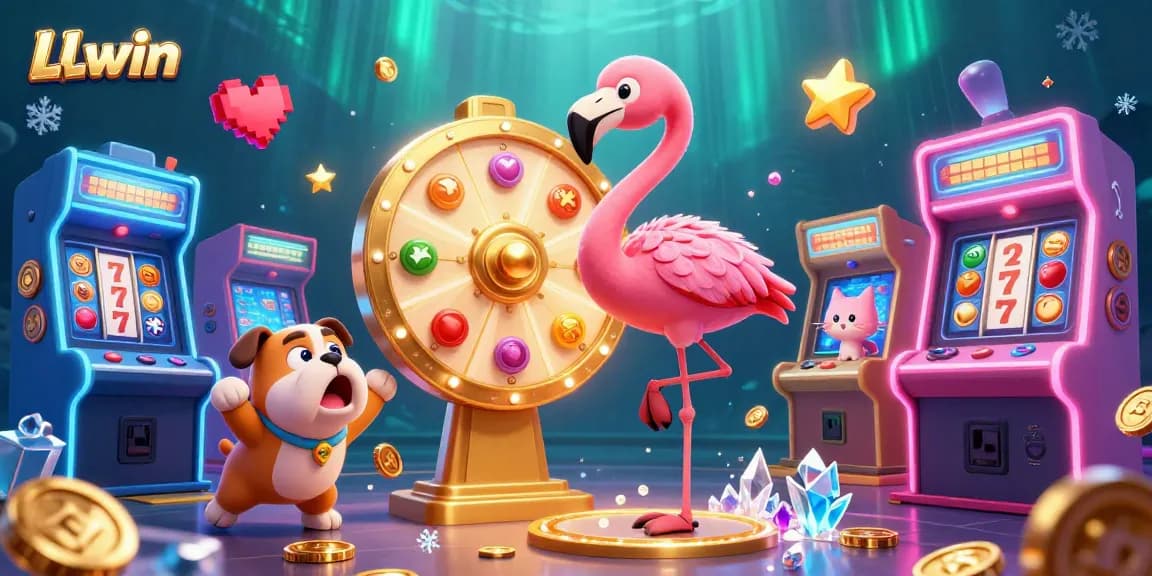 Join the excitement at LLwin with a colorful 3D illustration showcasing a game show host and prizes in a vibrant casino