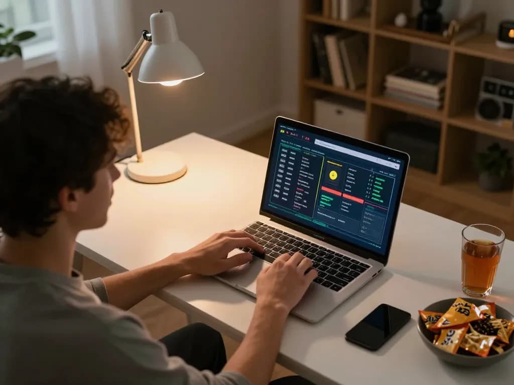 Engaging in đánh đề online with a stylish home gaming setup during a cozy evening.