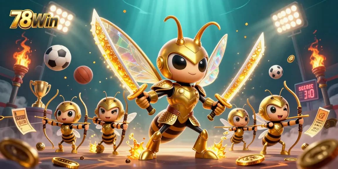 Experience thrilling wins at 78Win with a vibrant 3D casino scene filled with sports elements and excitement.