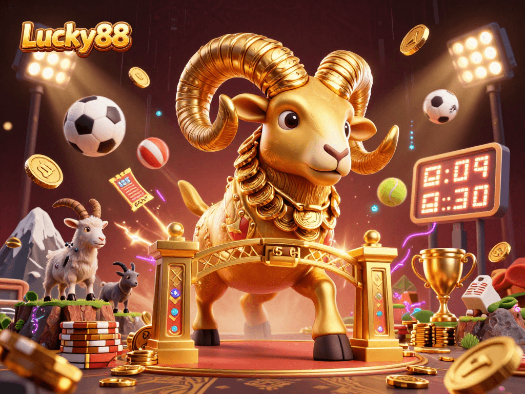 Experience thrilling wins with Lucky88 in a vibrant casino scene portraying exciting betting action and dynamic sports elements.