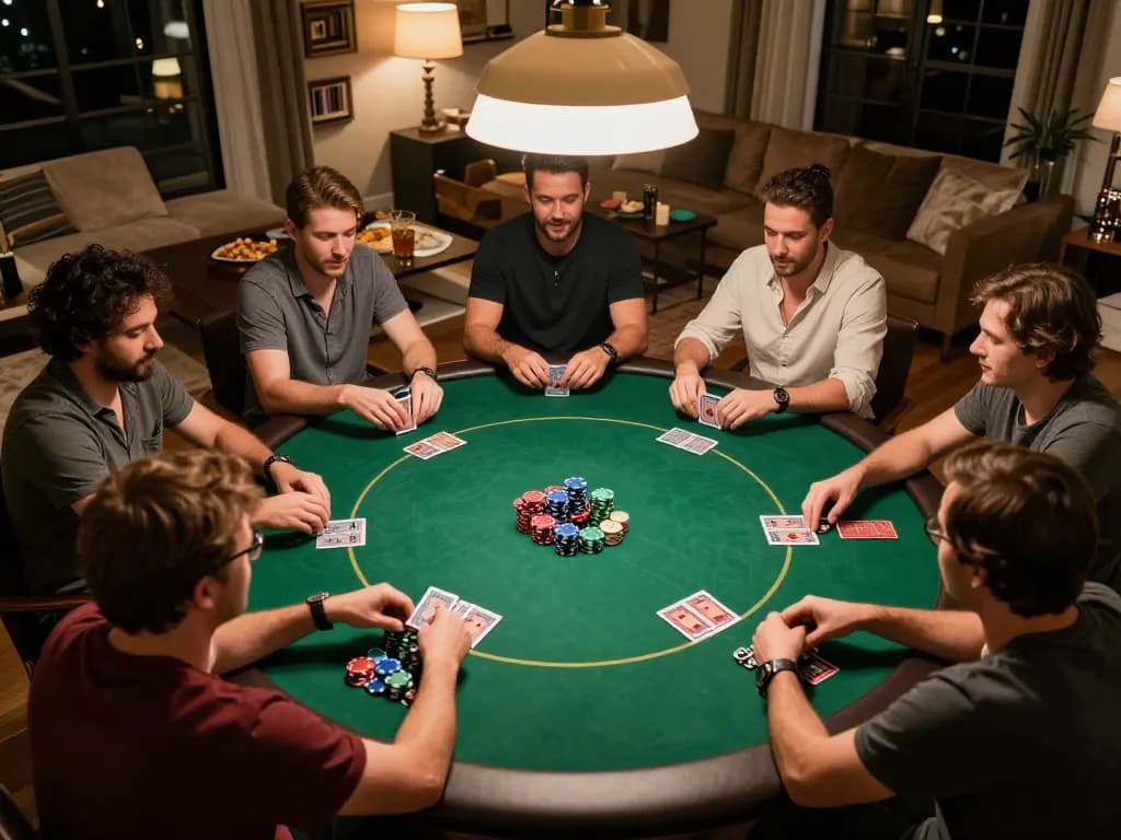 Players enjoying strategic gameplay during a friendly poker night with 88BET-inspired setup