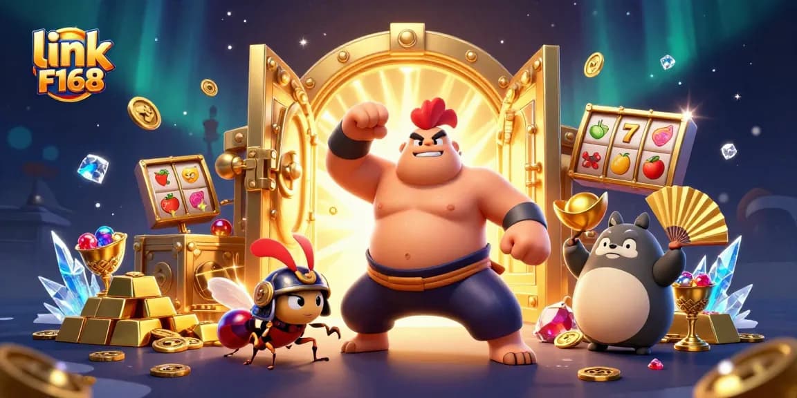 Win big with link F168 as a powerful sumo wrestler and fierce cricket face off in an exciting casino scene.