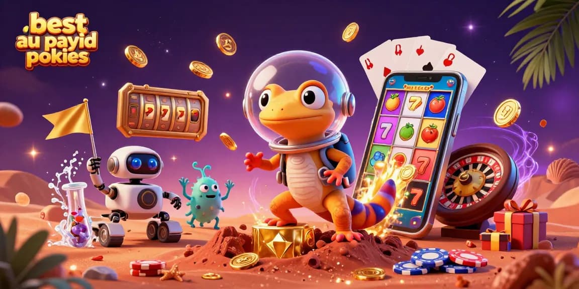 Play the best au payid pokies with lively characters at a buried casino scene on Mars.