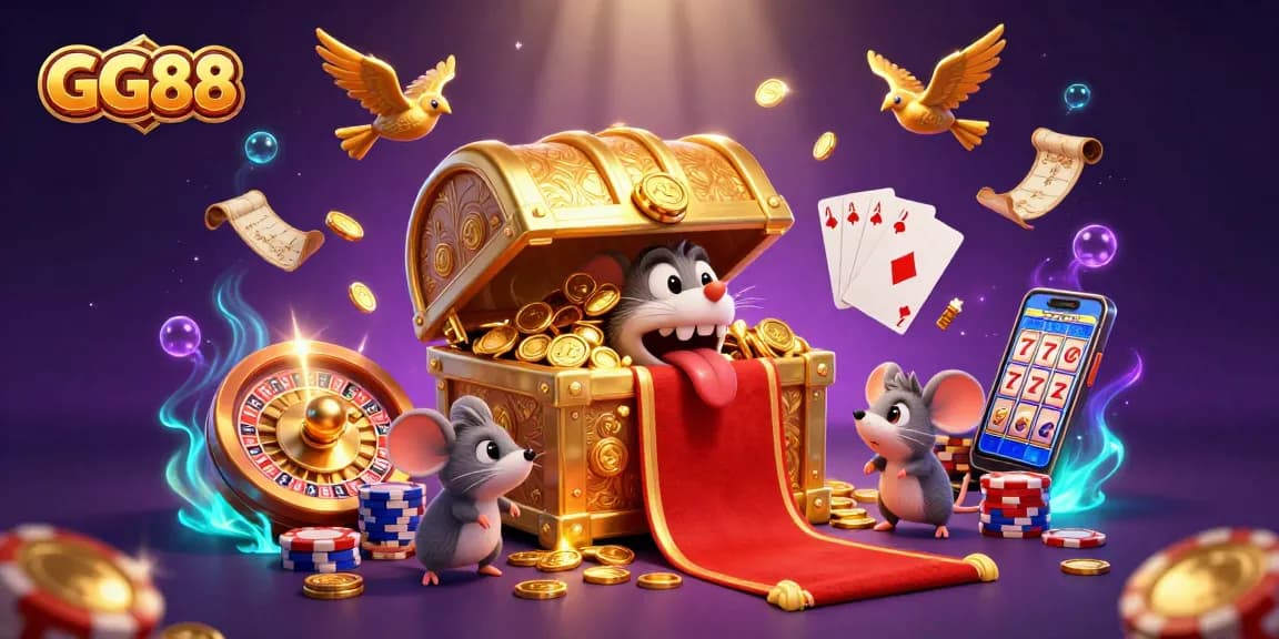 Engage with GG88's vibrant casino atmosphere, featuring golden treasures, thrilling games, and lively energies.