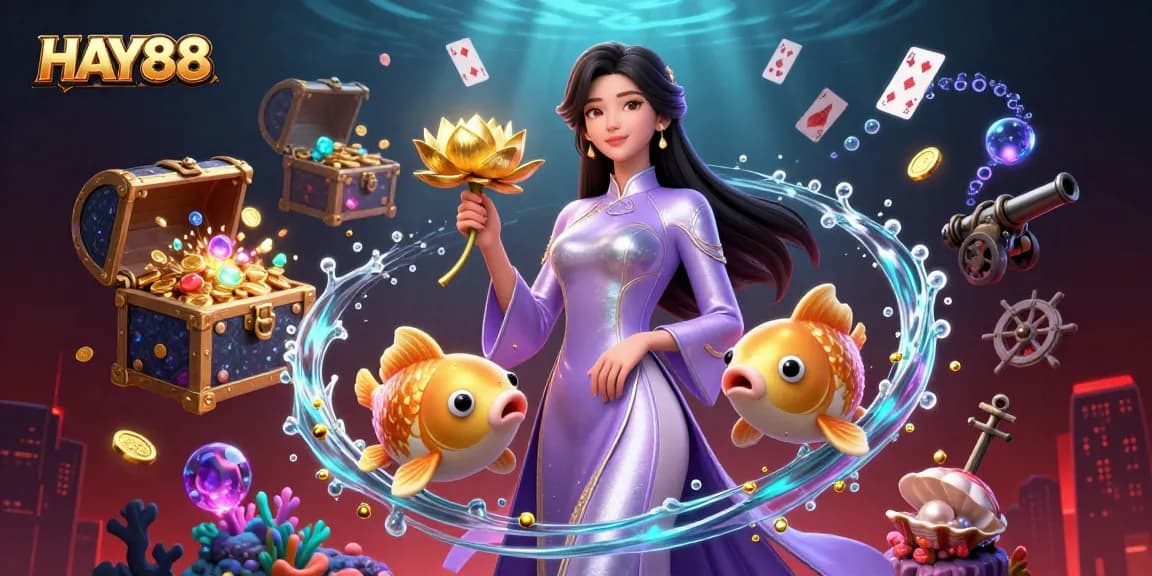 Experience the thrill of HAY88 with vibrant scenes of online gaming, gold, and action.