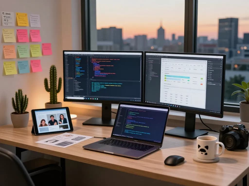 Developer utilizing clawdbot ai in a modern office environment, showcasing productivity and automation tools.