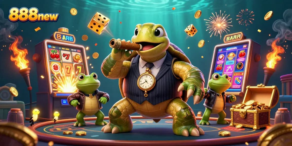 Spin to win at 888new with a dynamic casino scene featuring vibrant characters and golden jackpots.