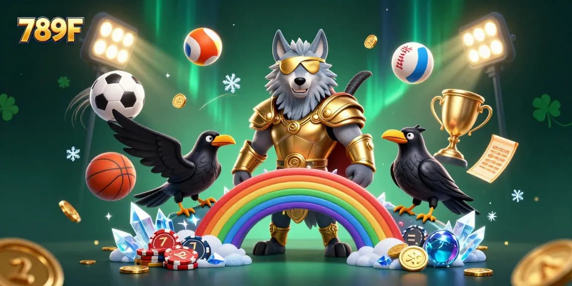 Experience the excitement of 789F with this vibrant casino-themed 3D illustration showcasing sports and Nordic elements.