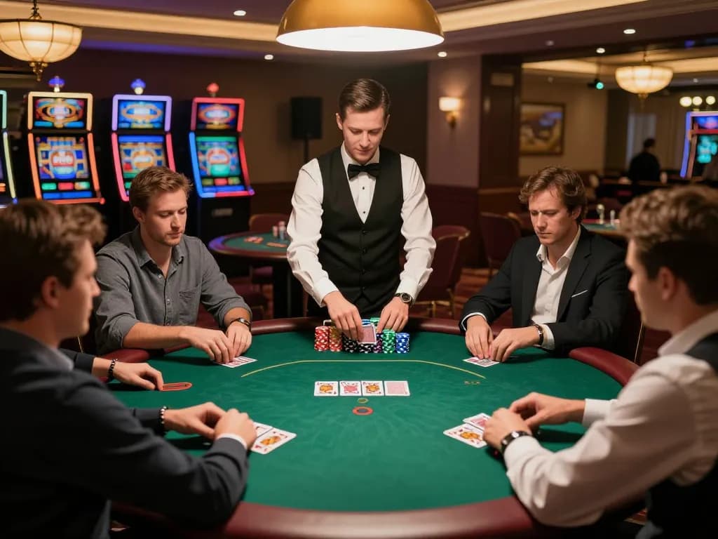 Players engaging strategically at an SC88 poker table, showcasing thrilling gameplay in an upscale casino environment.