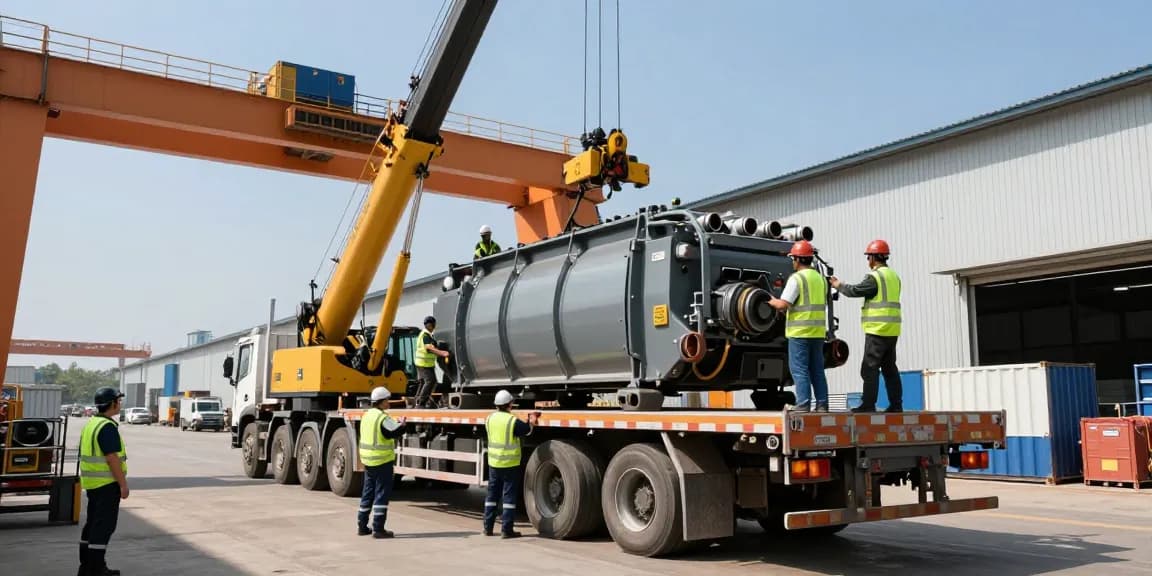 Expert machinery movers relocating heavy machinery in Toronto, showcasing teamwork and precision.