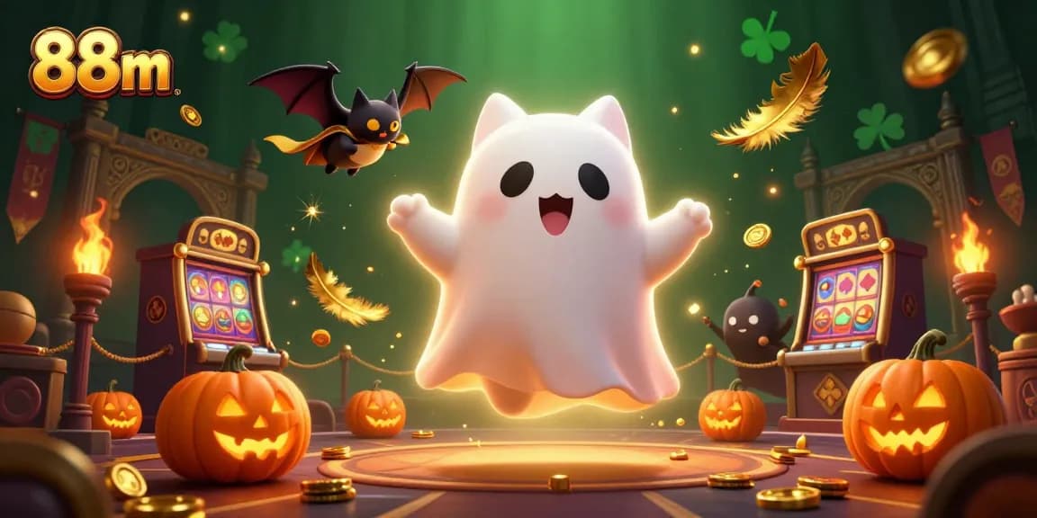 Experience thrilling gameplay with 88m, featuring a friendly ghost cat and vibrant casino elements.