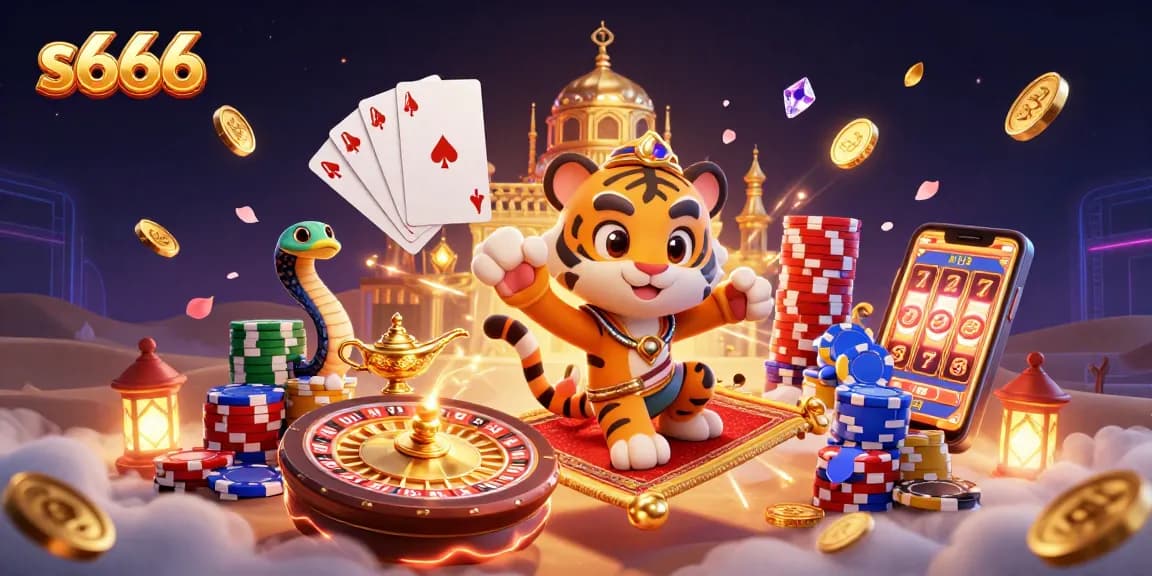 Experience thrilling gaming at s666 with a magical tiger sultan and dazzling casino elements.