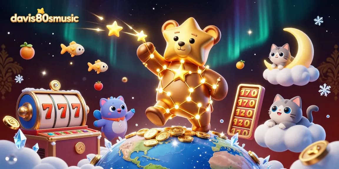 Davis80smusic celebrates fortune with colorful casino elements and cartoon characters in dynamic gaming action.
