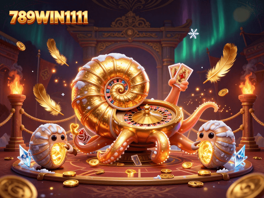 Experience the thrill of 789WIN1111 with a vibrant 3D illustration showcasing a giant nautilus and casino elements.