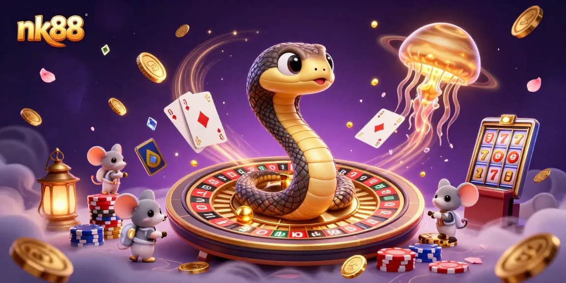 Place bets with nk88 in an enchanting cosmic casino, featuring lively characters and magical elements.