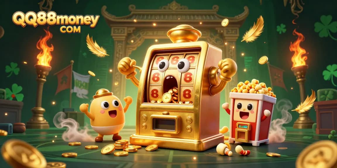 Experience action at QQ88money COM with a golden slot machine hitting its jackpot