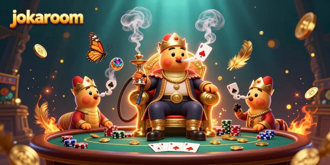 Experience lively gaming action at jokaroom with vibrant poker symbols and rich colors.