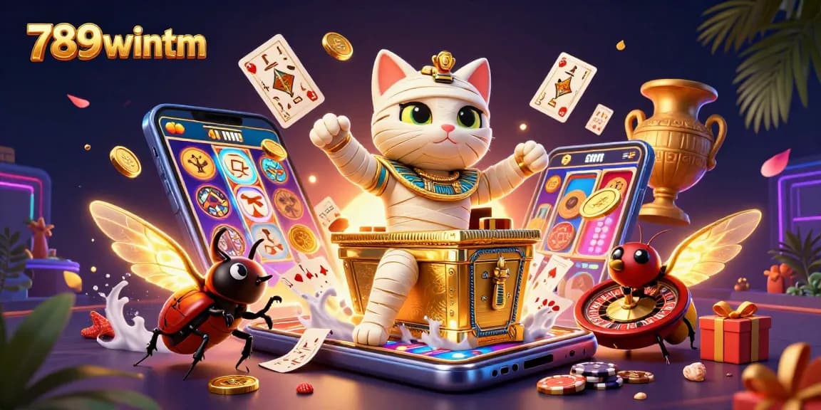 Immerse in the vibrant world of 789wintm with Egyptian-themed characters and lively casino elements.