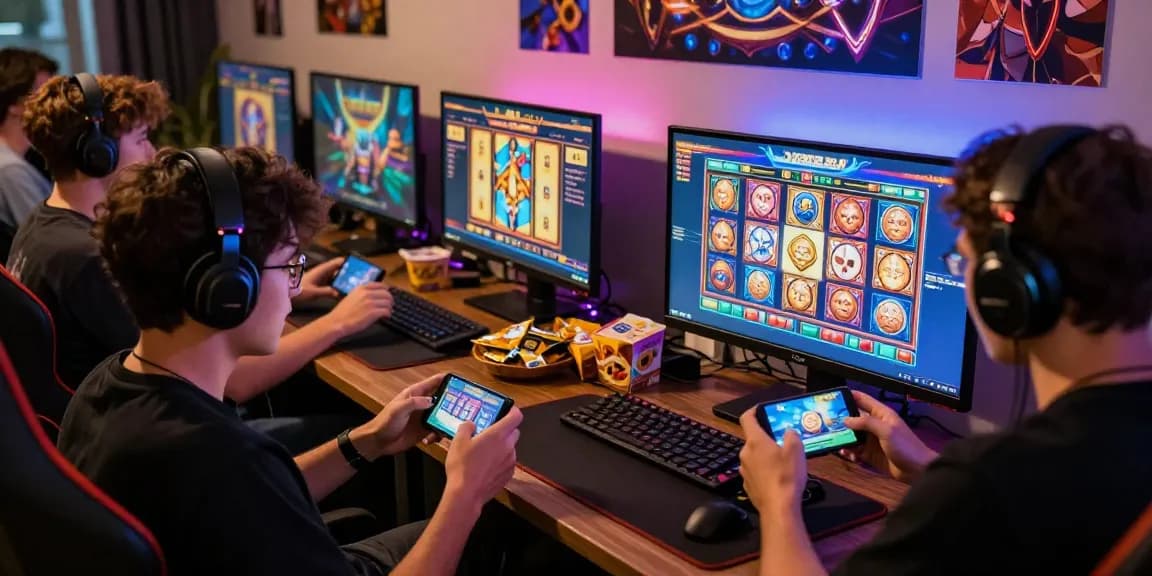 Pengguna IMEISLOT memainkan permainan slot online dengan perangkat modern dan suasana ceria
