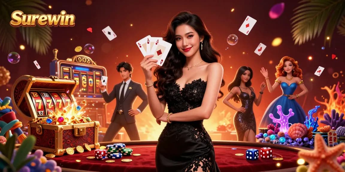 Engage with Surewin slot game strategies while exploring an elegant casino setting.