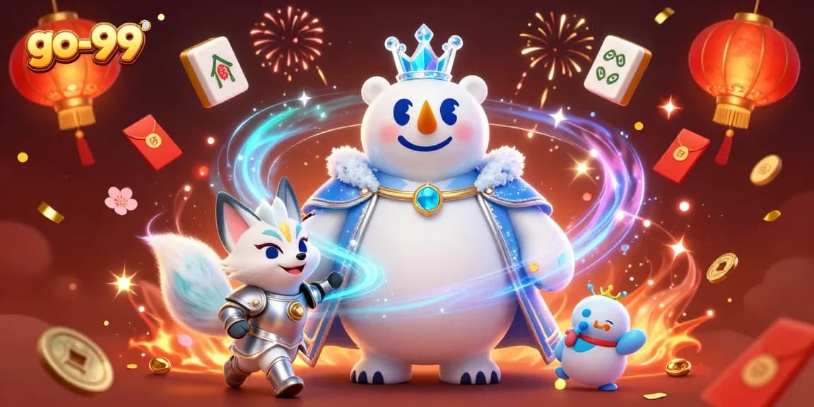 Engage with the vibrant go-99 casino world featuring a polar bear king and festive game elements.