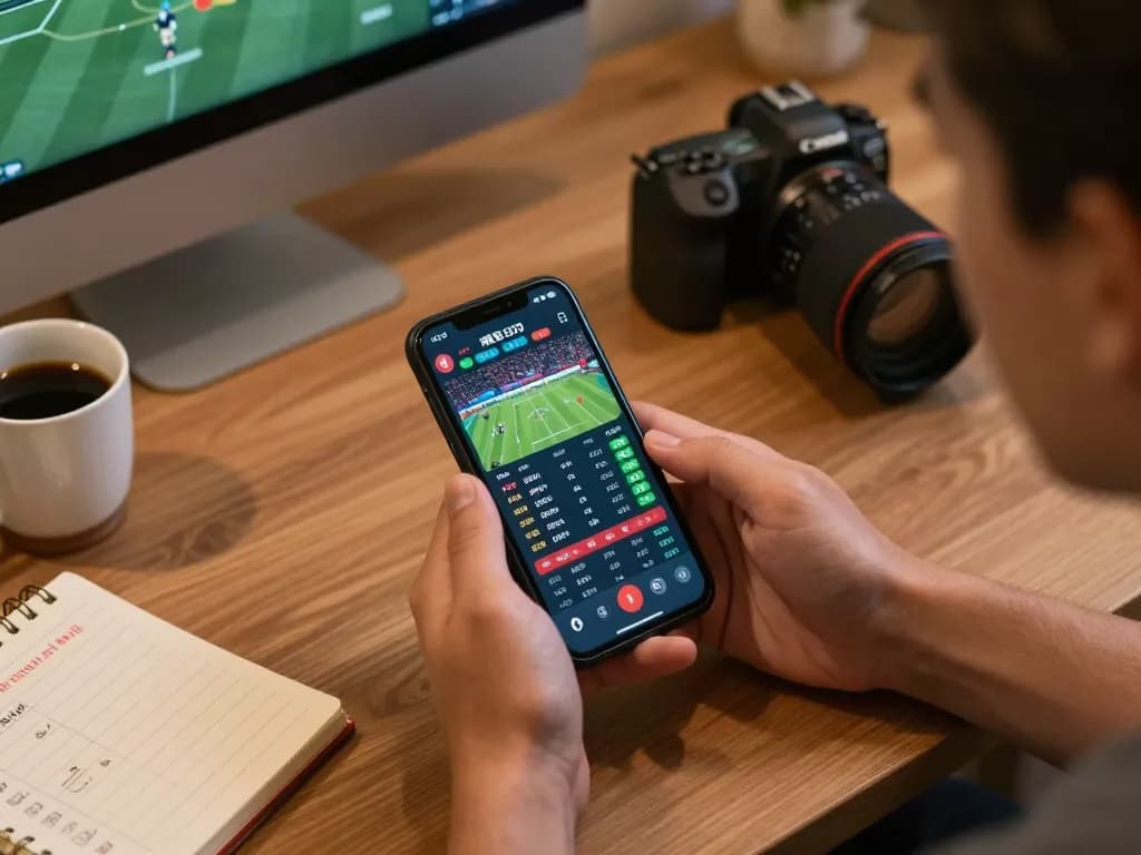 Impegnarsi nelle scommesse sportive mobili con bookmaker non AAMS 2027 mentre si analizzano le quote live in un accogliente ufficio domestico.