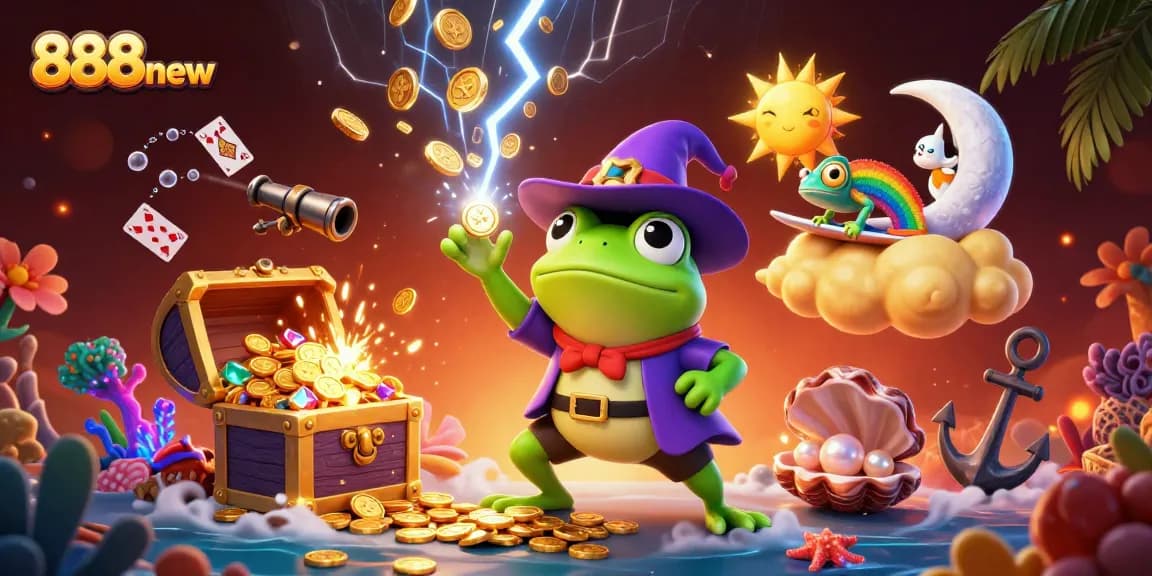 Experience thrilling gameplay in 888new with a dynamic casino scene full of gold coins, games, and vibrant animations.