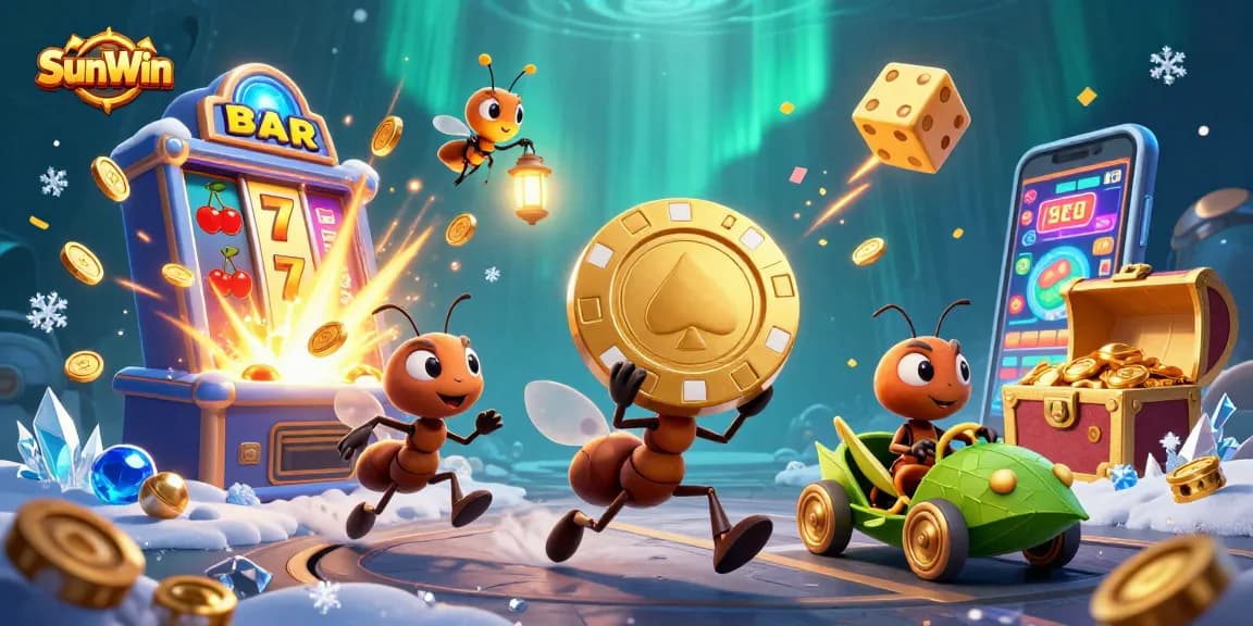 Experience SunWin with ants on a heist for a golden poker chip amidst casino chaos.