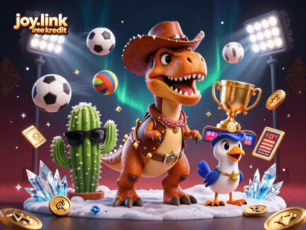 Engage with joy.link free kredit in an exhilarating sports betting scene featuring vibrant cartoon characters.