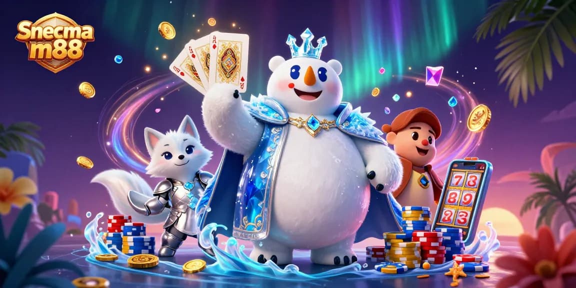 Experience Snecma m88 with 3D cartoon polar bear and fox amidst cascading casino riches.