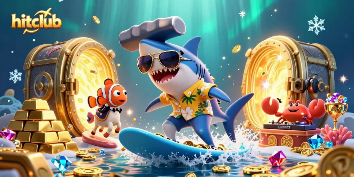 Experience the thrill of hitclub gaming with vibrant ocean-themed characters and dazzling gold treasures.
