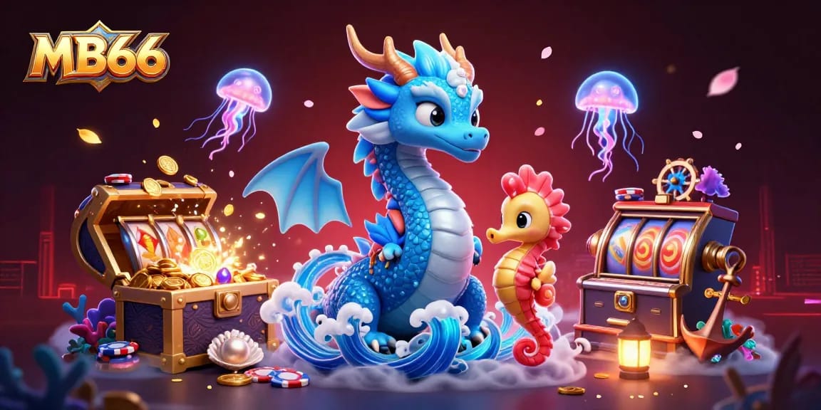 Engage with the thrilling world of MB66 featuring a dragon and underwater casino elements, perfect for gaming enthusiasts.